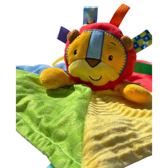 TaGgies Lion Red Yellow Green Blue Triangles Baby Lovey Security Blanket Toy - Picture 1 of 10